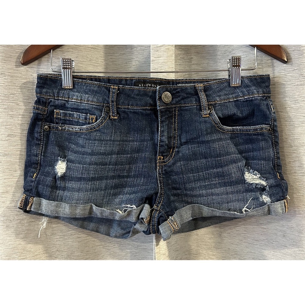 Aeropostale Women's Micro Shortie Shorts‎ Denim Size 6 Distressed Y2K